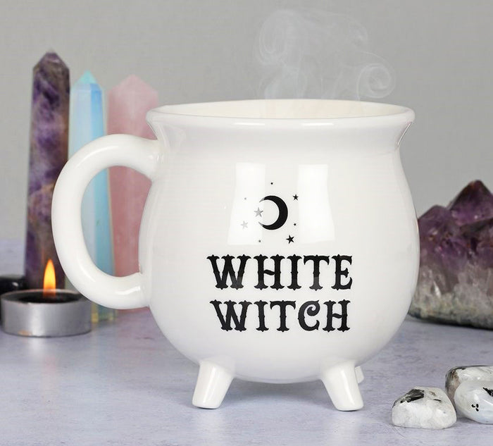 ebros gift Wicca Sacred Crescent Moon And Stars White Witch Cauldron Mug Cup With Handle