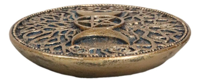 Ebros Gift Wicca Sacred Knotwork Triple Moon Pentagram Round Incense Holder Burner