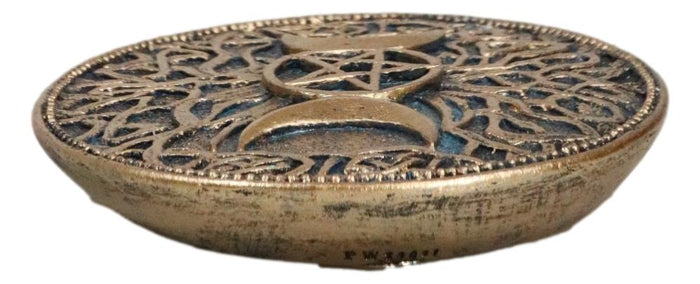 Ebros Gift Wicca Sacred Knotwork Triple Moon Pentagram Round Incense Holder Burner