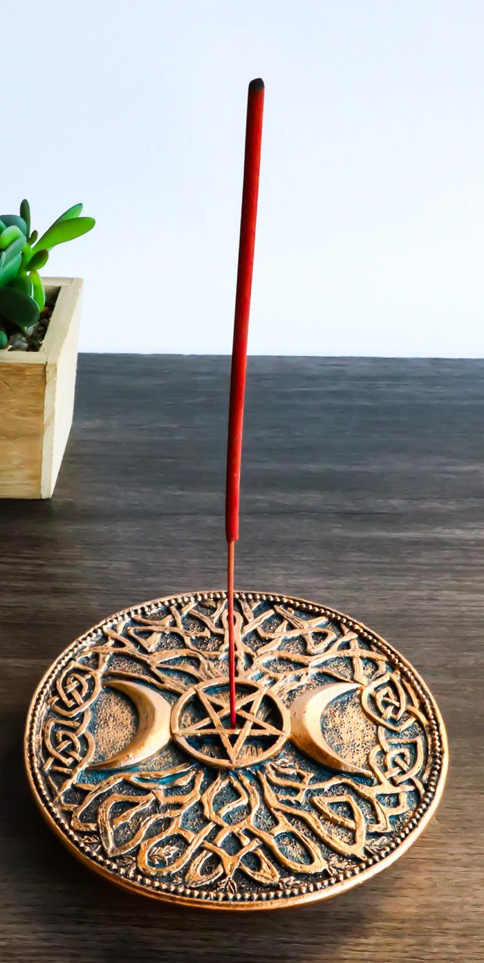 ebros gift Wicca Sacred Knotwork Triple Moon Pentagram Round Incense Holder Burner