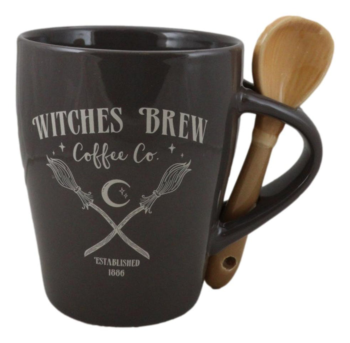 Ebros Gift Wicca Sacred Moon Crossed Broomsticks Witches Brew Coffee Co Mug And Spoon Set