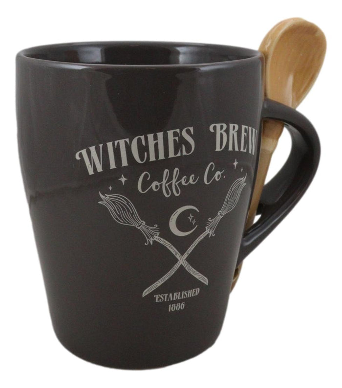 Ebros Gift Wicca Sacred Moon Crossed Broomsticks Witches Brew Coffee Co Mug And Spoon Set