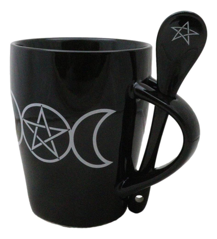 Ebros Gift Wicca Sacred Triple Moon Pentagram Circle Ceramic Mug And Pentacle Spoon Set