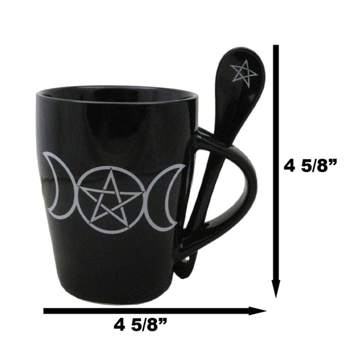 Ebros Gift Wicca Sacred Triple Moon Pentagram Circle Ceramic Mug And Pentacle Spoon Set