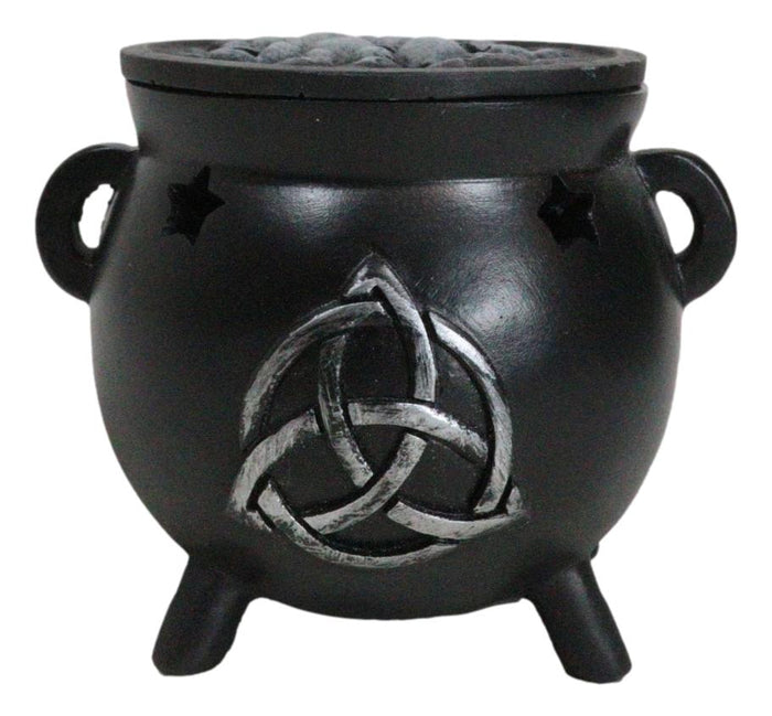 Ebros Gift Wicca Sacred Triquetra Symbol Stars Cutout Witch Cauldron Incense Cone Burner