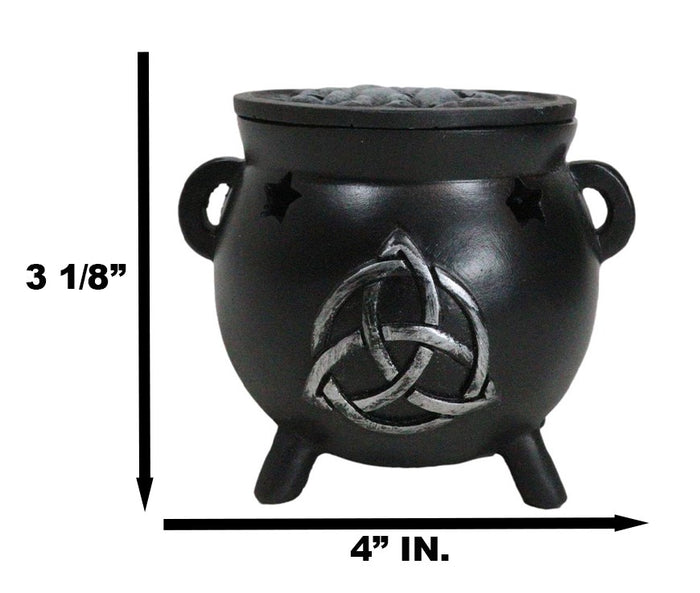 Ebros Gift Wicca Sacred Triquetra Symbol Stars Cutout Witch Cauldron Incense Cone Burner