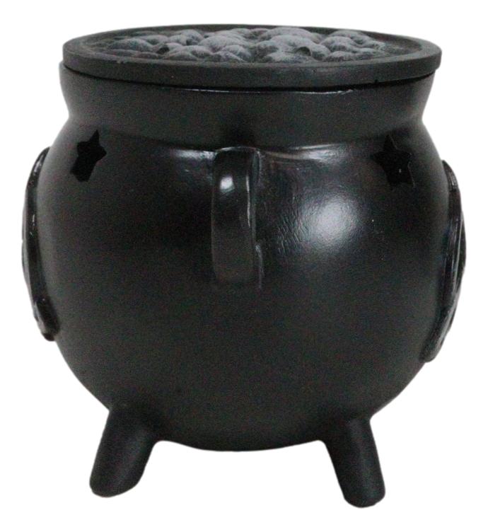 Ebros Gift Wicca Sacred Triquetra Symbol Stars Cutout Witch Cauldron Incense Cone Burner