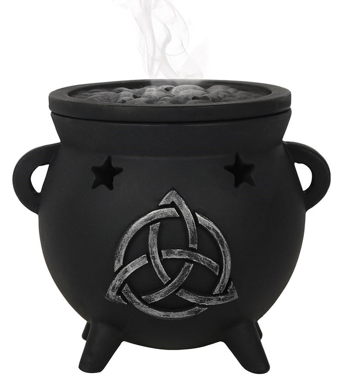 ebros gift Wicca Sacred Triquetra Symbol Stars Cutout Witch Cauldron Incense Cone Burner