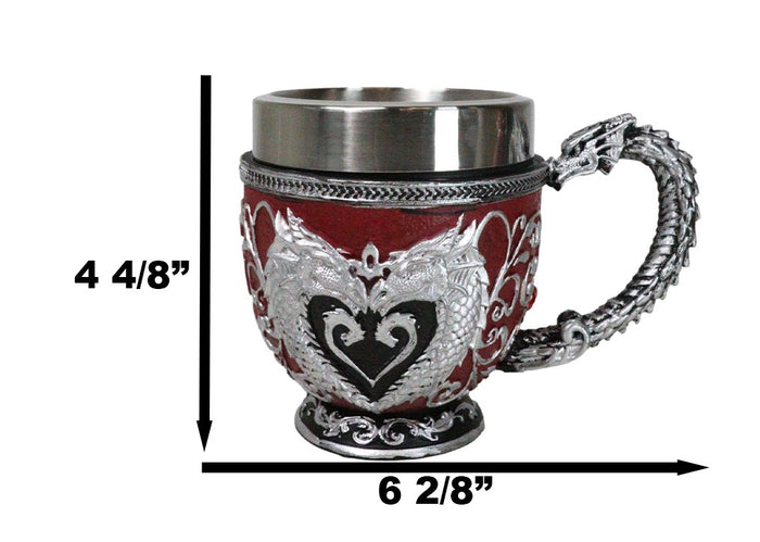 Ebros Gift Wicca Scroll Art Dragon Blood Red Vial With Silver Heart Dragons Tea Cup Mug