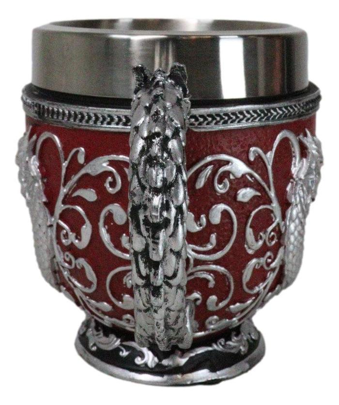 Ebros Gift Wicca Scroll Art Dragon Blood Red Vial With Silver Heart Dragons Tea Cup Mug