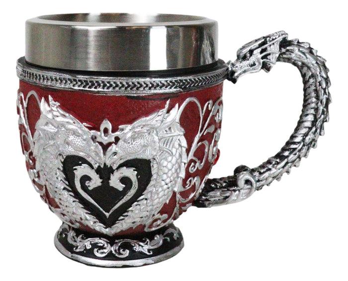 ebros gift Wicca Scroll Art Dragon Blood Red Vial With Silver Heart Dragons Tea Cup Mug