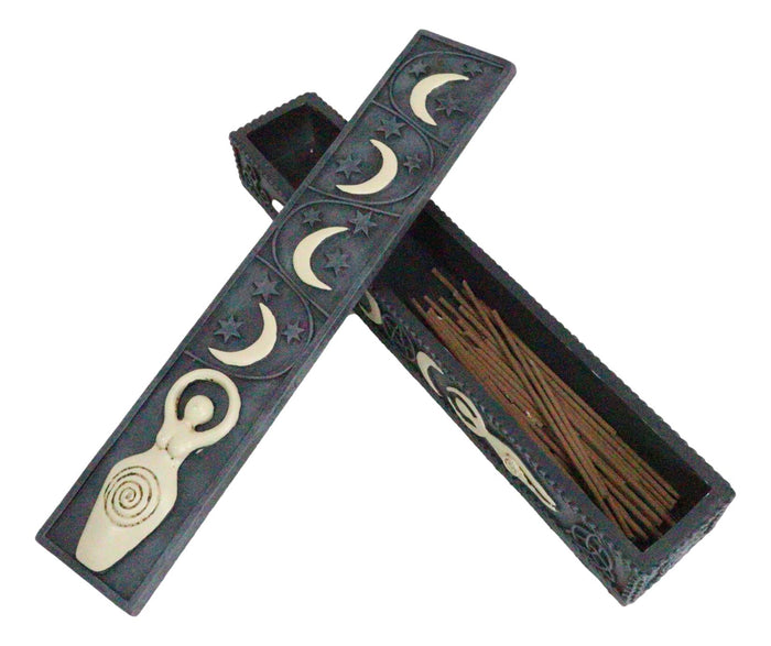 Ebros Gift Wicca Spiral Goddess Sacred Triple Moon Incense Stick Storage Box Figurine