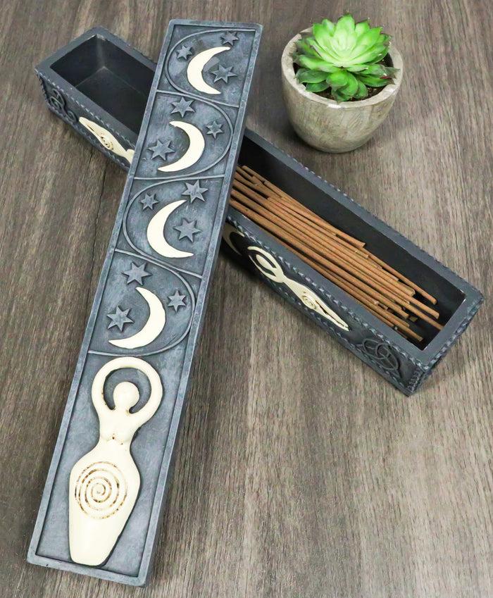 ebros gift Wicca Spiral Goddess Sacred Triple Moon Incense Stick Storage Box Figurine