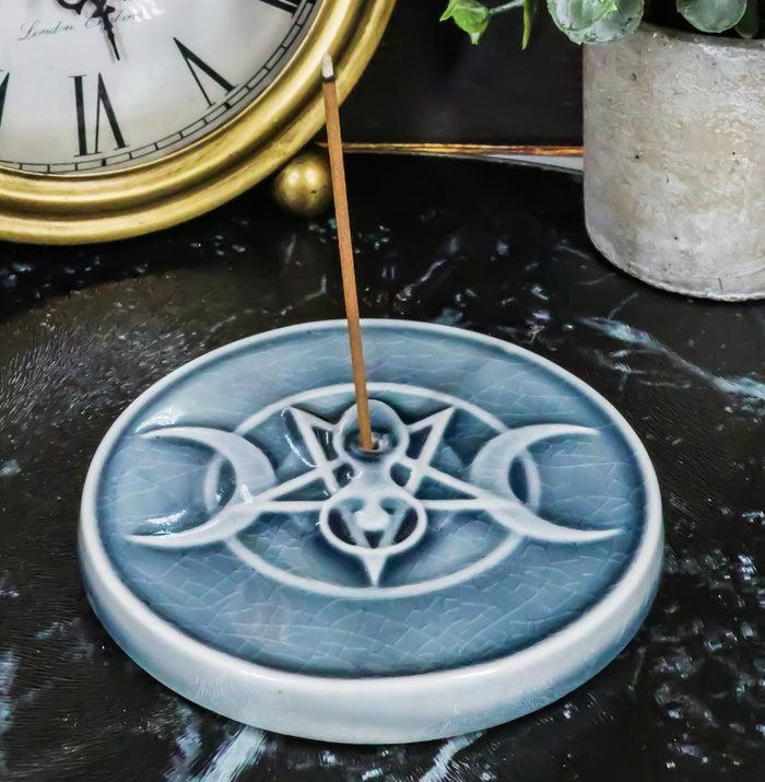 ebros gift Wicca Spiral Sacred Moon Triple Goddess Pentagram Incense Stick Holder Burner