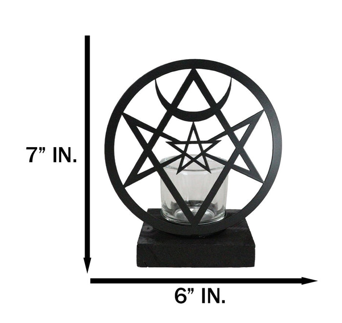 Ebros Gift Wicca Spiritualism Mystic Unicursal Hex Pentagram Metal Votive Candle Holder