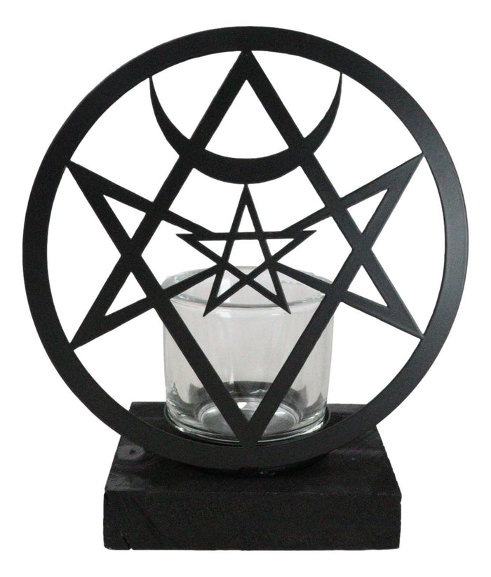 Ebros Gift Wicca Spiritualism Mystic Unicursal Hex Pentagram Metal Votive Candle Holder