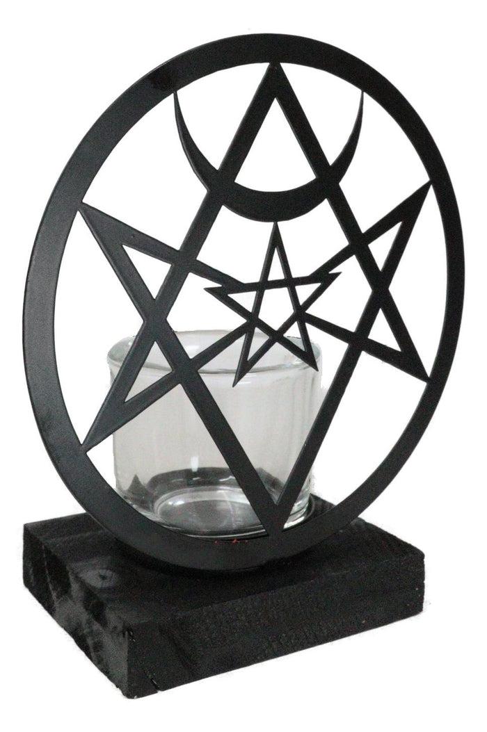 Ebros Gift Wicca Spiritualism Mystic Unicursal Hex Pentagram Metal Votive Candle Holder