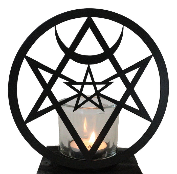 ebros gift Wicca Spiritualism Mystic Unicursal Hex Pentagram Metal Votive Candle Holder