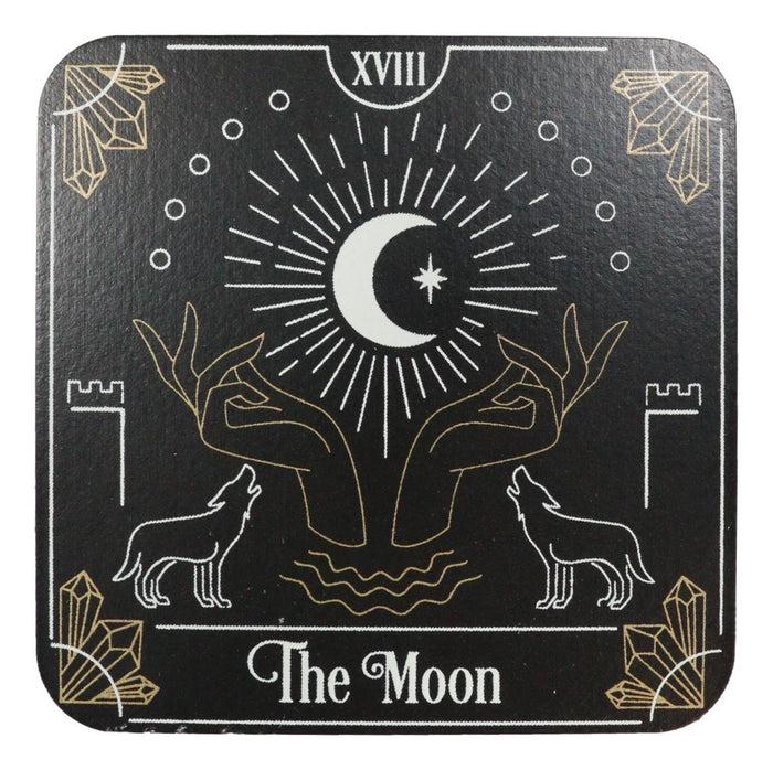 Ebros Gift Wicca Tarot Card MDF Wood Coaster Set Of 4 Tiles With Cork Backing And Holder