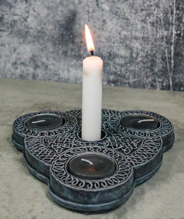 ebros gift Wicca Triple Goddess Celtic Knotwork Triquetra Triple Votives Taper Candleholder