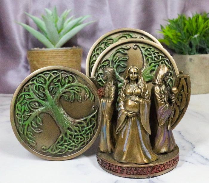 ebros gift Wicca Triple Goddess Mother Maiden Crone Holder With Tree of Life Coaster Set