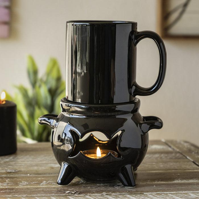 ebros gift Wicca Triple Moon Cauldron Cup With Candle Holder Mug Warmer Shadow Caster Set