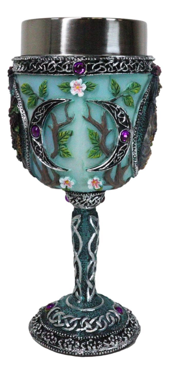 Ebros Gift Wicca Triple Moon Goddess Maiden Mother Crone Witchcraft Wine Goblet Chalice 5oz