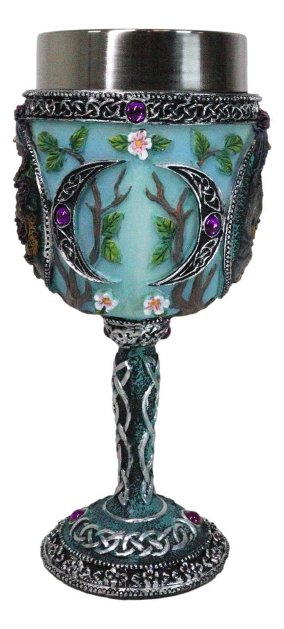 Ebros Gift Wicca Triple Moon Goddess Maiden Mother Crone Witchcraft Wine Goblet Chalice 5oz