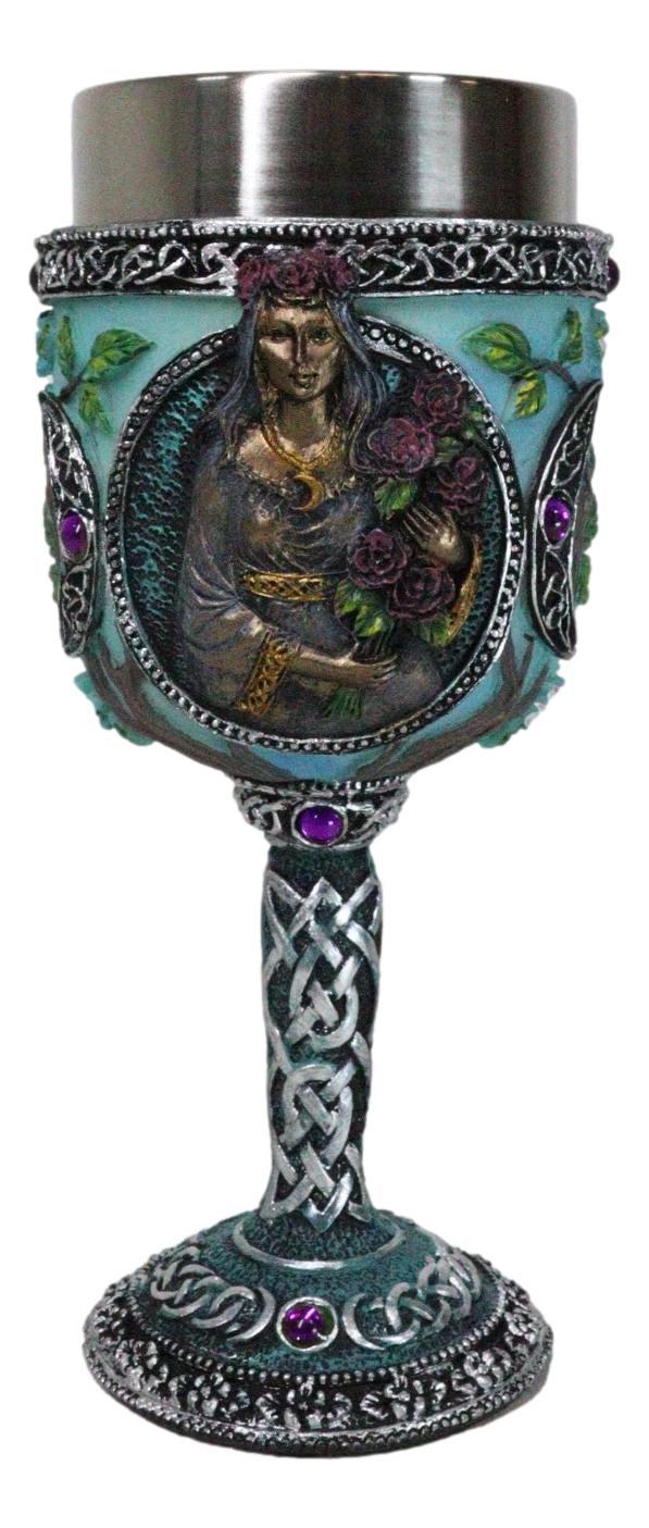 ebros gift Wicca Triple Moon Goddess Maiden Mother Crone Witchcraft Wine Goblet Chalice 5oz