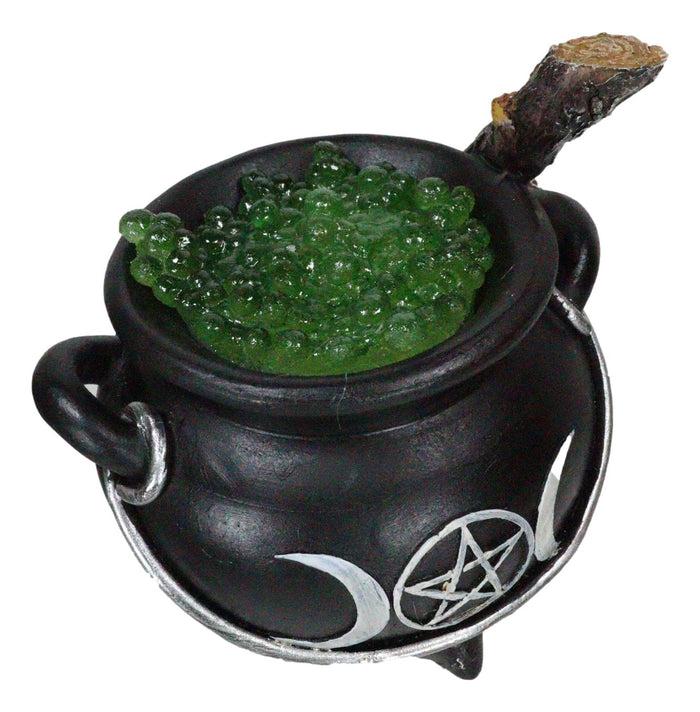 Ebros Gift Wicca Triple Moon Goddess Pentagram LED Light Cauldron And Broomstick Figurine