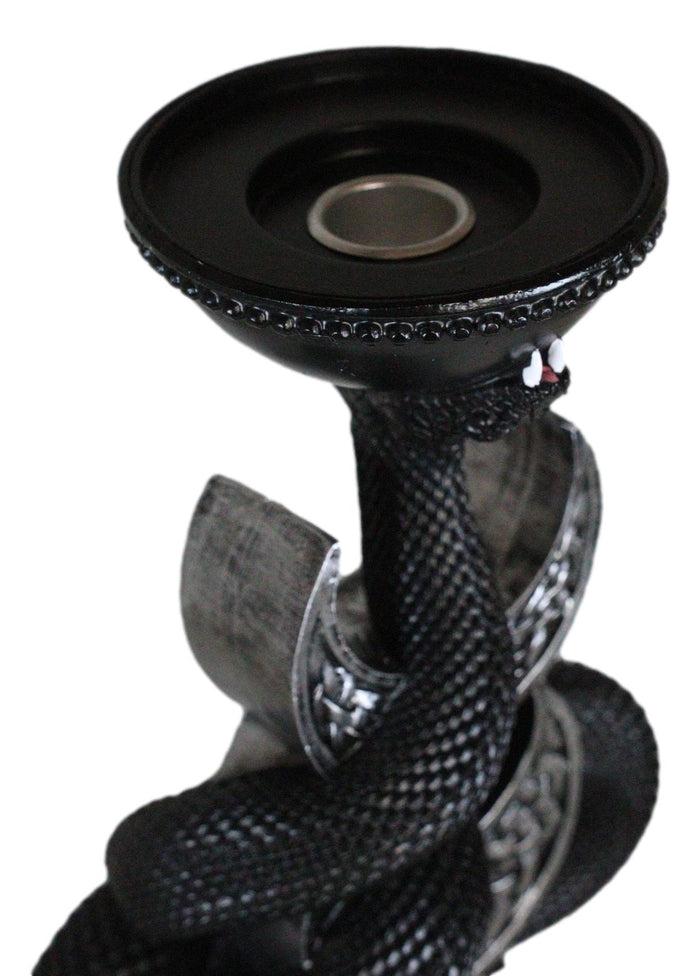 Ebros Gift Wicca Triple Moon Pentagram Insignia Black Viper Snake Taper Candle Holder Decor