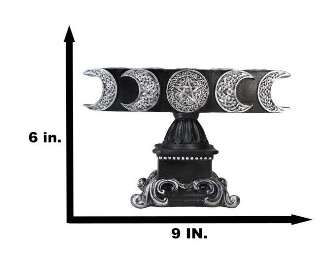 Ebros Gift Wicca Triple Moon Pentagram On Scroll Pedestal Base Penta Taper Candles Holder
