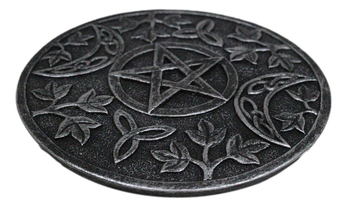 Ebros Gift Wicca Triple Moon Triskele Goddess Pentagram Round Incense Holder Figurine