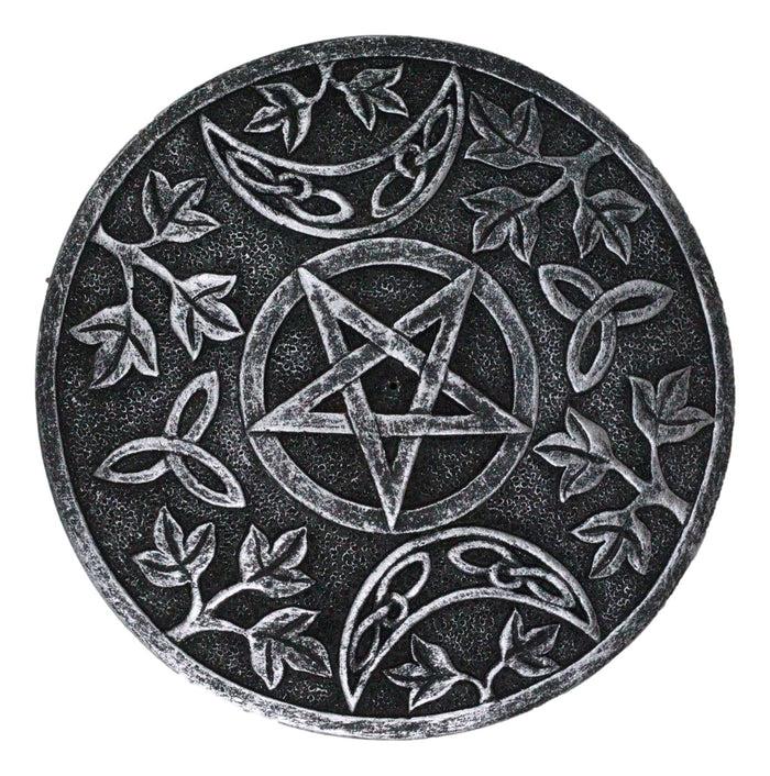 Ebros Gift Wicca Triple Moon Triskele Goddess Pentagram Round Incense Holder Figurine