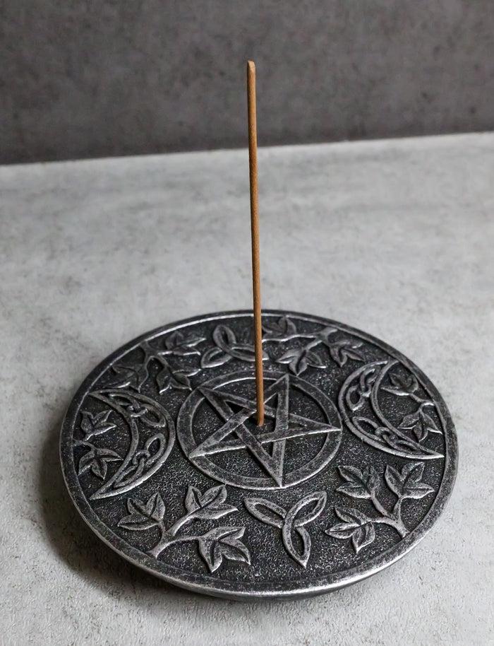 ebros gift Wicca Triple Moon Triskele Goddess Pentagram Round Incense Holder Figurine