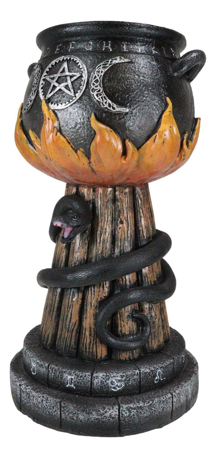 Ebros Gift Wicca Triple Moon Witch Cauldron With Snake And Sacred Geometry Candle Holder