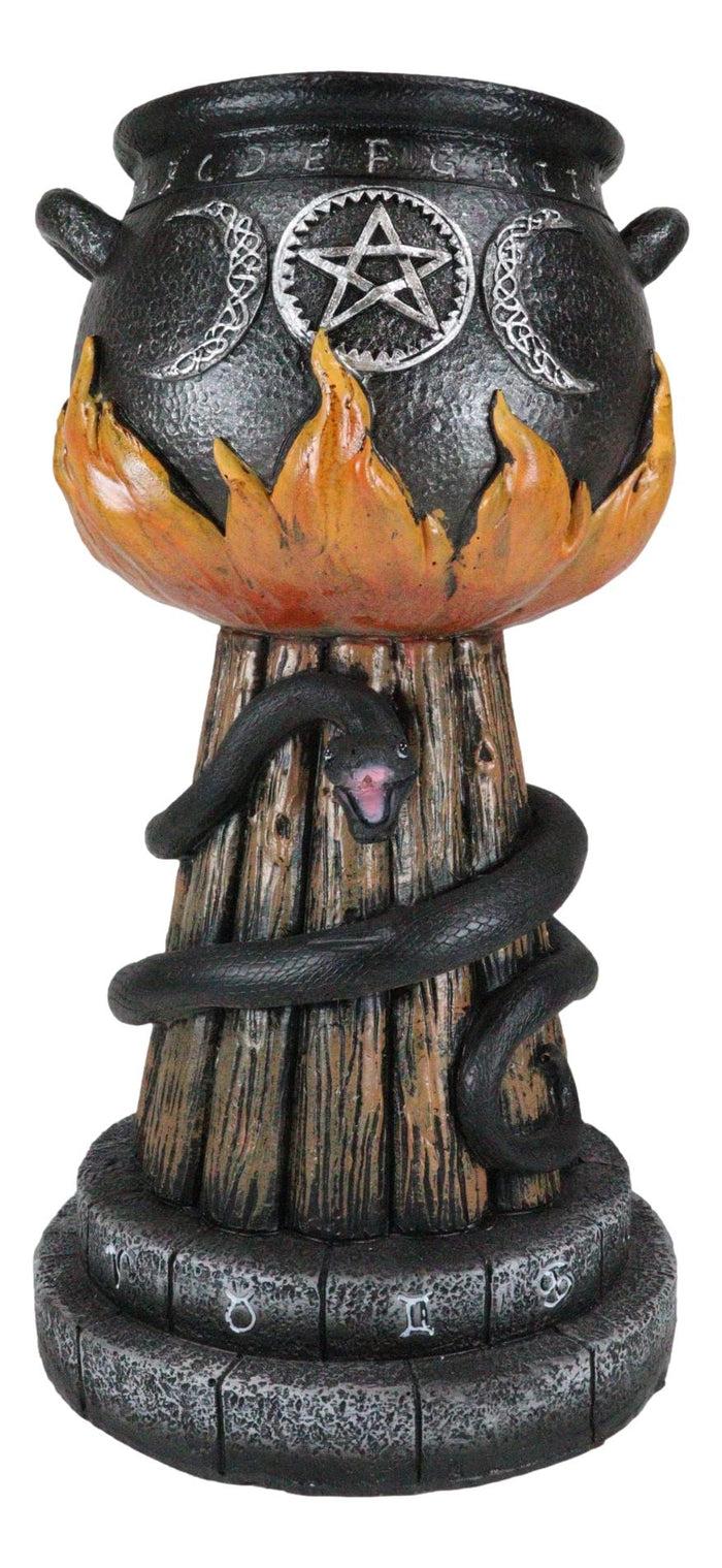 Ebros Gift Wicca Triple Moon Witch Cauldron With Snake And Sacred Geometry Candle Holder
