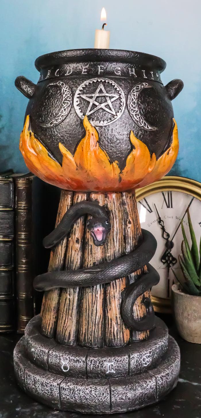 ebros gift Wicca Triple Moon Witch Cauldron With Snake And Sacred Geometry Candle Holder