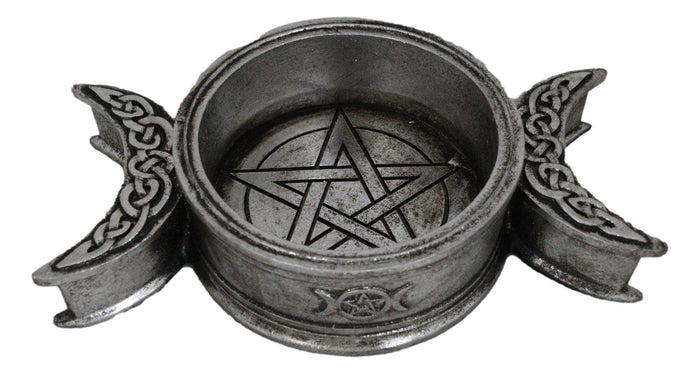 Ebros Gift Wicca Triple Moon With Pentagram Circle Celtic Knotwork Crystals Or Candle Holder