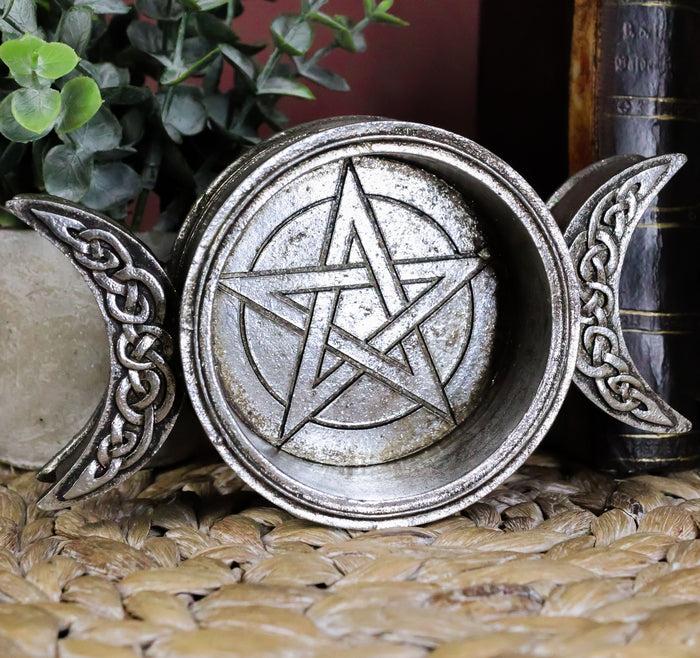 ebros gift Wicca Triple Moon With Pentagram Circle Celtic Knotwork Crystals Or Candle Holder