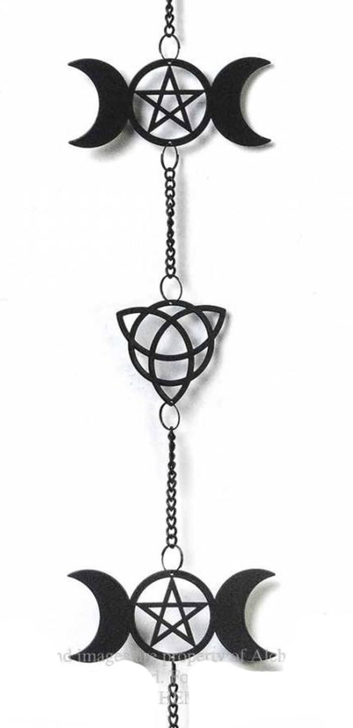 Ebros Gift Wicca Triskele Triple Moon Goddess Black Coated Steel Metal Wind Chime Mobile