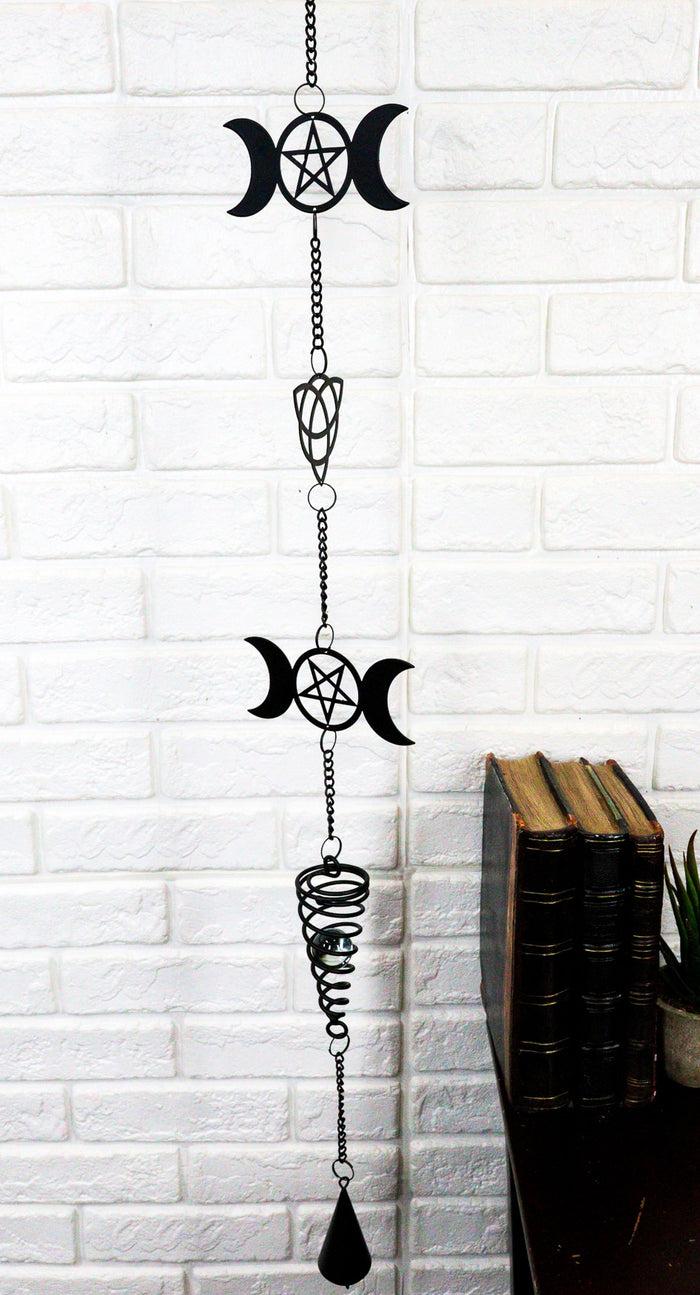 ebros gift Wicca Triskele Triple Moon Goddess Black Coated Steel Metal Wind Chime Mobile