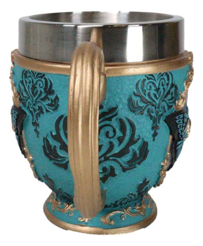 Ebros Gift Wicca Turquoise Cameo Golden Lace Scroll Butterfly Moth Skull Tea Cup Mug
