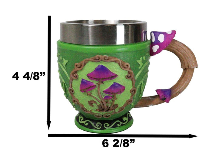 Ebros Gift Wicca Whimsical Magic Mushrooms Fungus Forest Green Tea Cup Mug With Handle