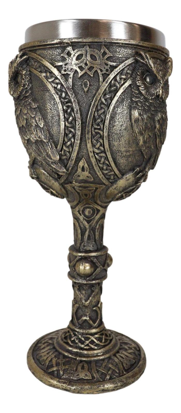 Ebros Gift Wicca Wisdom Of The Woods Great Horned Owl Perching On Pentagram Wine Goblet