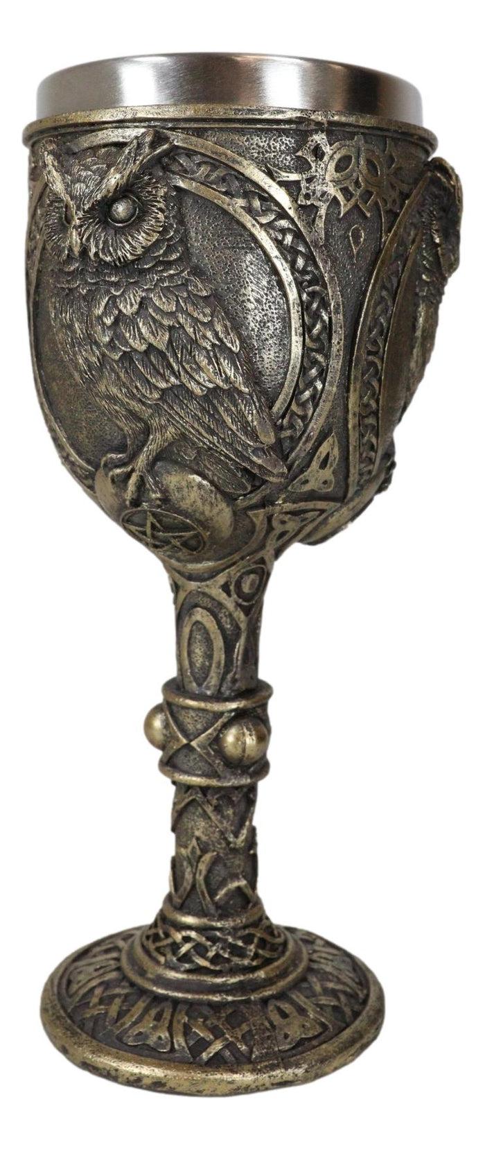 Ebros Gift Wicca Wisdom Of The Woods Great Horned Owl Perching On Pentagram Wine Goblet