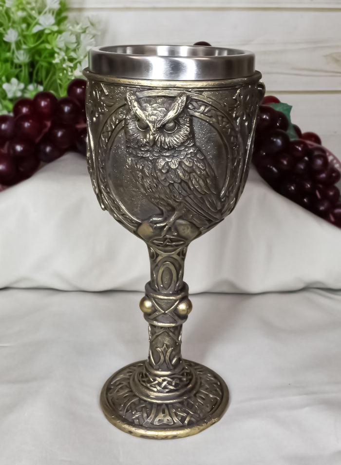 ebros gift Wicca Wisdom Of The Woods Great Horned Owl Perching On Pentagram Wine Goblet