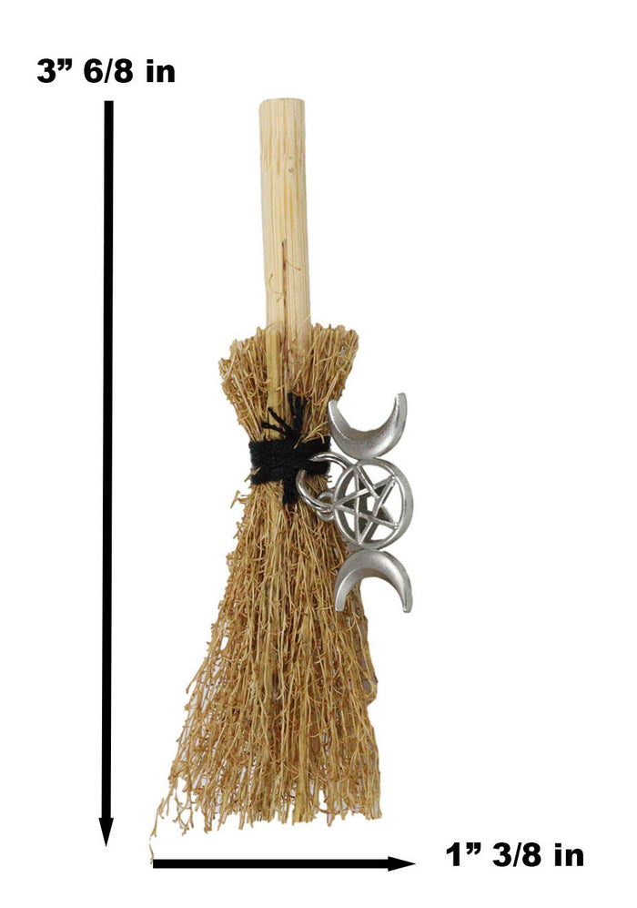 Ebros Gift Wicca Witch Broom Magick Broomstick W/ Pentagram Triple Moon Pendant Lucky Charm