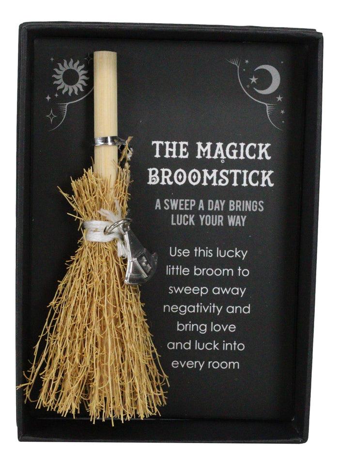 Ebros Gift Wicca Witch Broom Magick Broomstick With Sorcerer Magic Hat Pendant Lucky Charm