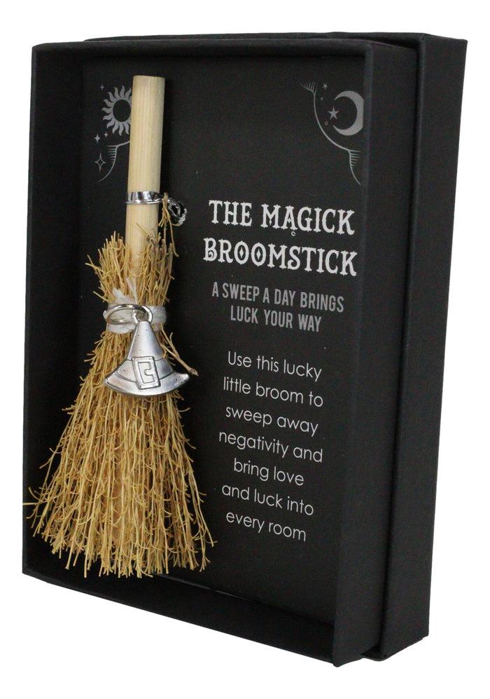 Ebros Gift Wicca Witch Broom Magick Broomstick With Sorcerer Magic Hat Pendant Lucky Charm